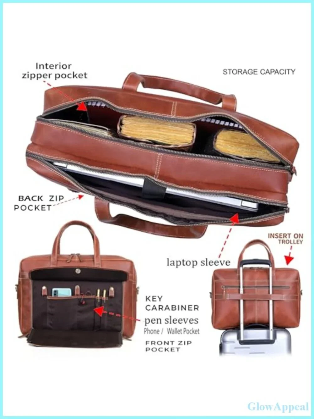 Full Grain Italian Leather Briefcase Laptop Bag Handcrafted